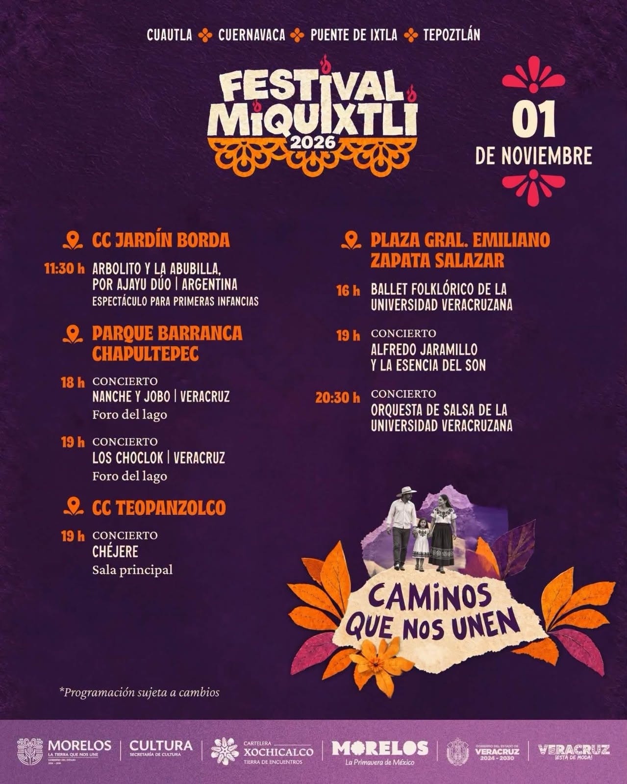 Cartel con actividades del 1 de noviembre de 2026